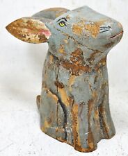 Hand Carved Wooden Rabbit Figurine Statue Rustic Hand Painted picture