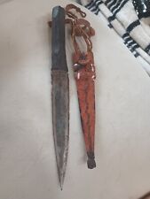 Very Rare Antique Dagger Knife Wood Handle Covered In Leather W/Leather Sheath picture