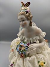 Vtg Large Unterweissbach German Dresden Lady W Flowers Porcelain Lace Figurine picture