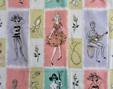 2 yards vintage 1950-60s teenager fabric cotton novelty figural MCM atomic, READ picture