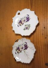 Rare Victory China White Leaf Shape Trinket Dish Purple Pansies Gold Rimmed  Lot picture