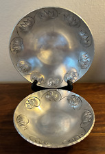 1930s ART DECO Palmer-Smith Hammered Aluminum Bowls LOTUS Motif x 2 LG 8
