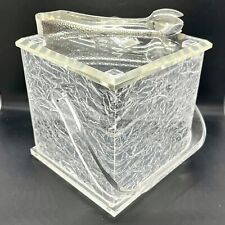 Vintage MCM Clear Acrylic Lucite Ice Bucket Crackle Ice Cube W/Tongs picture