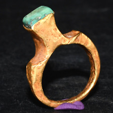 Ancient Greek Bactrian Gold Ring with Turquoise Intaglio Circa 2nd Century BC picture