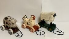 Mount Vernon Folk Art Pull Toys Set of 3 Sheep Chicken Pig George Washington picture
