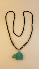 Navajo jet turquoise spirit bear pendant necklace 26' picture