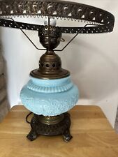 Fenton? Blue Satin Embossed Blue Glass Gone w/ the Wind Lamp Vintage Base ONLY picture