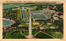 VTG Postcard- 40831. WASHINGTON MONUMENT, LINCOLN MEMORIAL. BRID. Unused 1930 picture