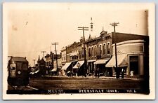 Dyersville IA Main St Pocketwatch Clock~Trolley Closeup~B&W~Rounded Bldg~RPPC picture