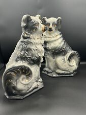 Victorian Pair Scottish Bo'ness Pottery Glass Eye Fire Side Dogs Large 1895 picture