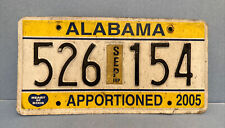 526 154 ~ 2005 Alabama APPORTIONED License Plate w/STICKER, BLACK RAISED LETTERS picture