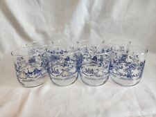 Set of 8 Vintage Libbey Blue Willow Tumbler Glassware Asian Landscape picture