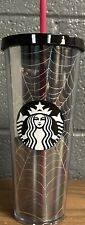 Starbucks 2019 Fall 24 Oz Tumbler Cold Cup Halloween Silver Glitter Spider Web. picture