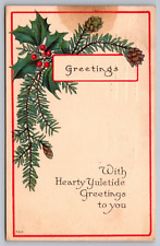 Christmas Greetings Antique Postcard c1915 (Stained but Rare) picture