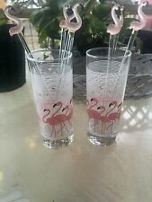 Vintage Flamingo Tumblers With Hand Blown Glass Stirrers picture