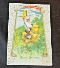 Vintage Easter Postcard Gnome Elf Riding a Chicken-Very Rare picture