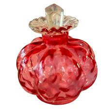 1940 Fenton Cranberry Glass Melon Shape Perfume Bottle With Stopper 4” Excellent picture