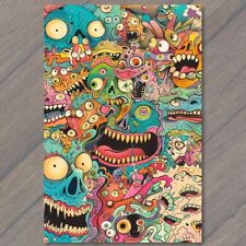 POSTCARD Monsters Colorful Trippy Psychedelic Surrealism Doodle Art Graffiti Fun picture
