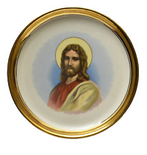 Antique Vintage Mid-Century Hyalyn Porcelain Plate 24K Gold Trim Jesus 8 1/4