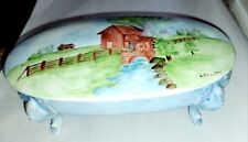 Vtg Footed Porcelain Hand Painted By L. Coletti Jewelry Dish Stunning Cottage  picture