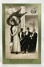 Jumbo Lids 1909 | Wings On Her Big Huge Hat | Merry Widow Comic Humor Postcard picture