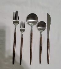 59 Pc Beautiful MCM Stainless Steel  Flatware Set Faux Wood Painted handles  picture
