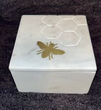 WHITE MARBLE BOX WITH GOLD BEE SQUARE JEWELRY TRINKET BOX DECOR picture