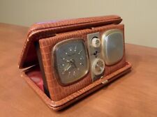 Vintage Linden Travel Alarm Clock & Radio In Genuine Leather Case  picture