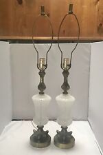 Art Glass Boudoir Table Lamps Pair Vintage MCM Hollywood Regency White Splatter picture