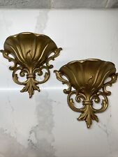 2 Vintage 1962 Homeco Planters Syroco Wall Pockets #4446 Gold Hollywood Regency picture