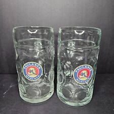 Set of 2 PAULANER MUNCHEN 1 Liter Dimpled German Munich Beer Stein Glass Mug picture