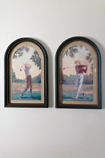 Set of Vintage Homco Framed Prints of Man & Woman Golfers By Sambataro picture