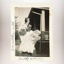 Excited Dad Holding Baby Photo 1940s Fatherhood Swaddled Child Snapshot B3097 picture