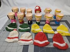Napco Wooden Egg Cup Holder Lot of 12 Painted Face Stocking Hats picture