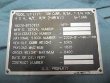 M-1046 Humvee Blank Data Plate picture