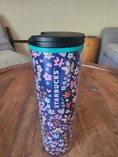 RARE 2018 Starbucks Valentines Day Floral Hearts Navy Blue Tumbler Acrylic 16oz picture