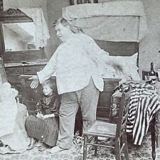Antique 1892 Large Man In Pullover Shirt Stereoview Photo Card P2551 picture