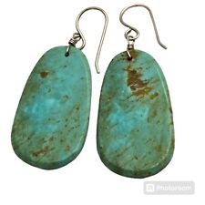 SUPERB SANTO DOMINGO ROYSTON TURQUOISE SLAB STERLING SILVER EARRINGS picture