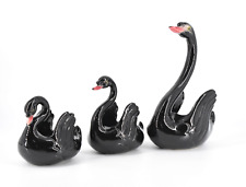 VTG Set of 3 Black Ceramic Swan Figurines Planters #510, #416, #415 Maddux of CA picture