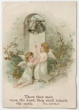 c1880 BIBLE VERSE VICTORIAN CARD PSALM 37 VERSE 9 ANGELS RINGING BELLS P4397 picture