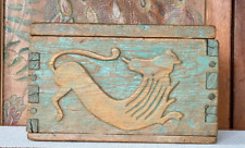 Antique Spanish Colonial Green Painted Christian Jesus Lion Wooden Document Box picture