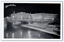 c1910's Post Office From Locust St. Bridge Night In Des Moines Iowa IA Postcard picture