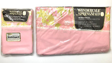 New Vintage Springmaid Wondercale Pink FRENCH FLOWERS Queen Flat Sheet & 2 Cases picture