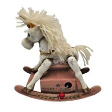 Vintage 1991 Enesco Wooden Rocking Horse Unicorn Music Box Wind Up RARE picture