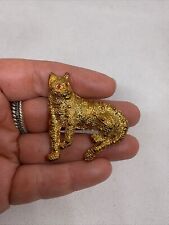 Large vintage Gold tone cat Brooch pin Red Eyes picture