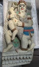 Old Vintage Thick Wooden Block Hand Engraved Hindu God Ganesha Figurine Statue  picture