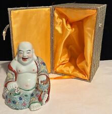 Vintage Textured Laughing Smiling Porcelain Buddha Original Box Statue Figurine picture