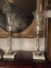 Pair of Etched Crystal, Brass And Marble Boudoir Hurricane Electric Lamps picture