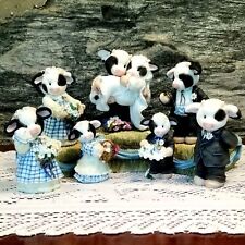Vintage Mary's Moo Moos Cow Figurine Bride Groom Wedding Party 8 pc. Resin 1995 picture
