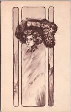 1911 Artist-Signed COBB SHINN Postcard Pretty Lady Large Feathery Hat Fashion picture